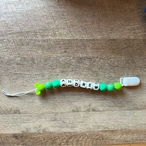 Personalized Green Beaded Pacifier Clip “Andrew” with Mickey Bead